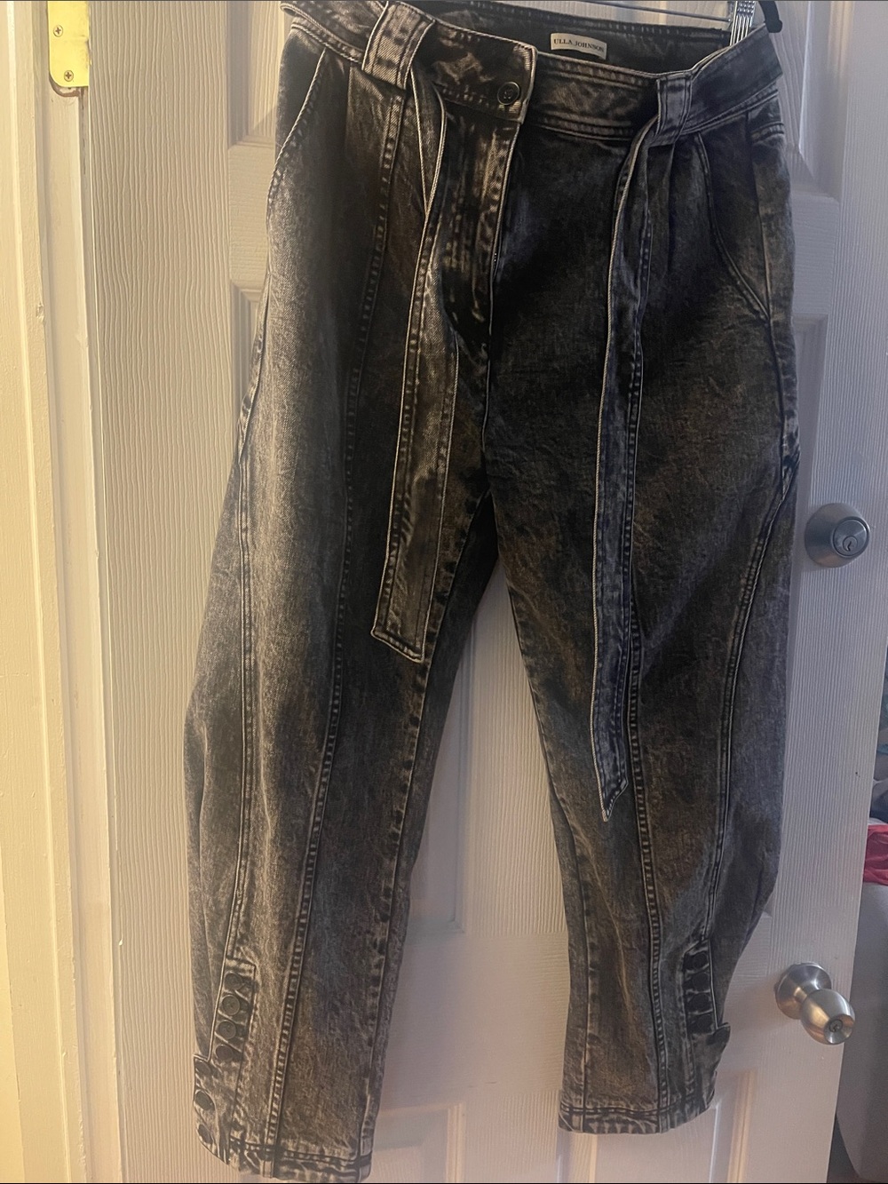 Ulla Johnson Washed Black Paperbag Waist Carmen Jeans